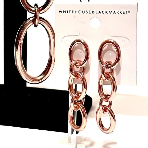 WHITE HOUSE BLACK MARKET Rose Gold Oval Link Dangle Earrings | NWT - Picture 9 of 9